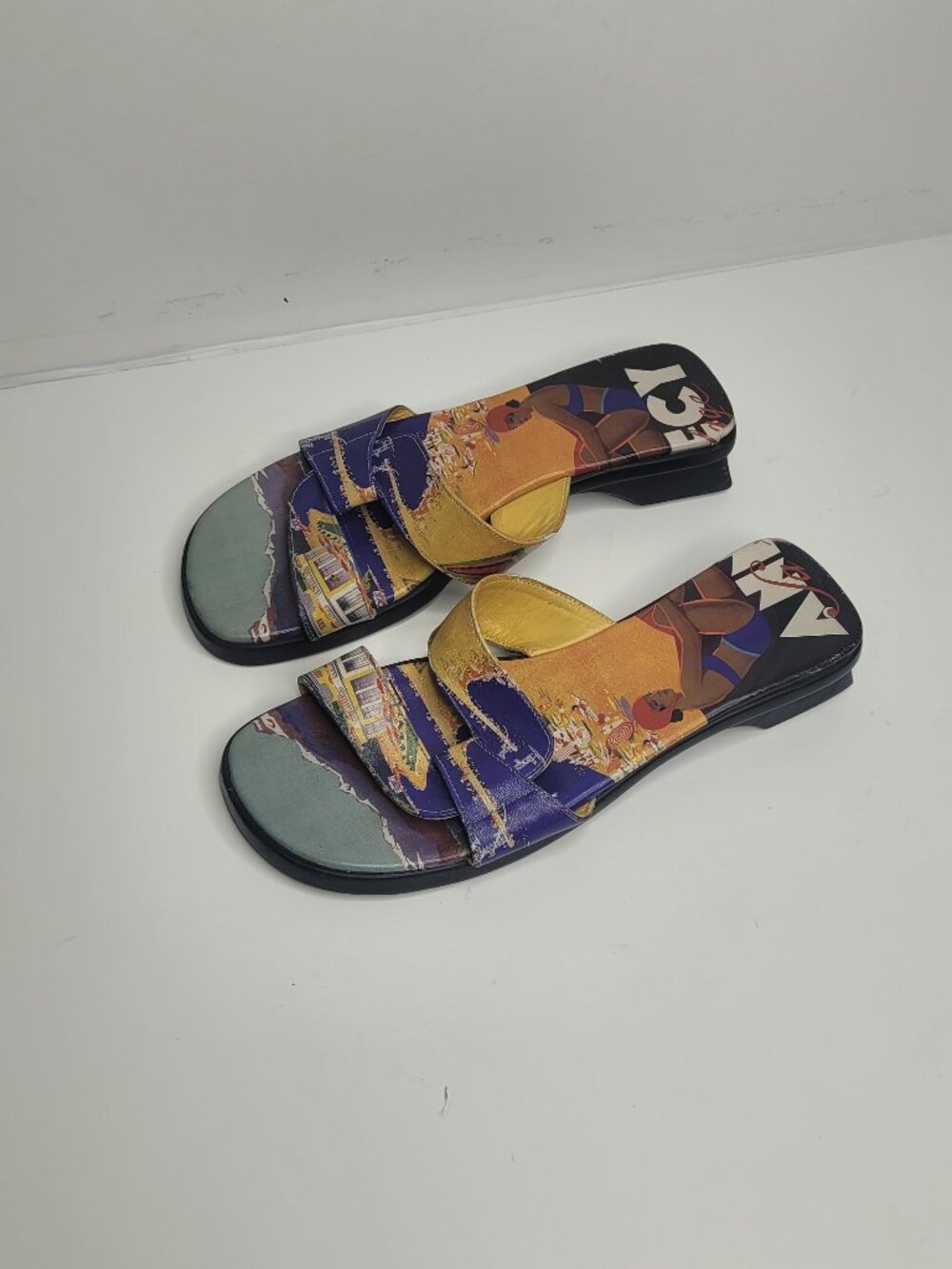 Icon vacation travel print y2k kitten heel slip on unique open toe sandals 8.5